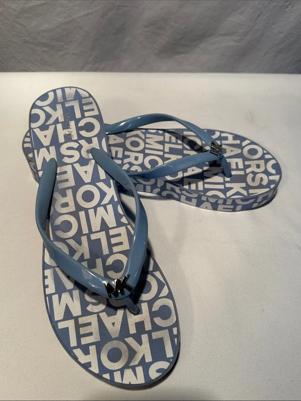 Michael Kors Light Blue Logo Flip Flop Sandals - Womens